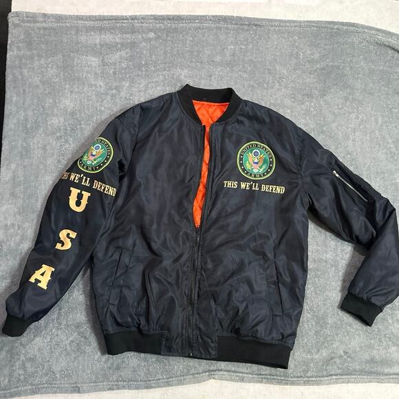 United States Army veteran jacket “This we’ll defend”XL lined w/Orange faux silk - Picture 2 of 6